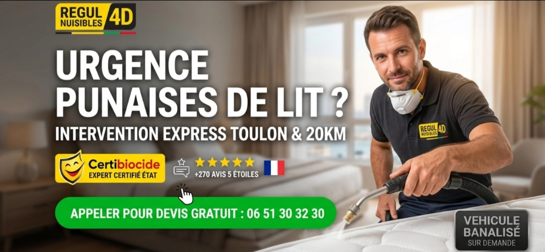 Technicien Regul-nuisibles-4d contre les punaises de lit &agrave; Toulon